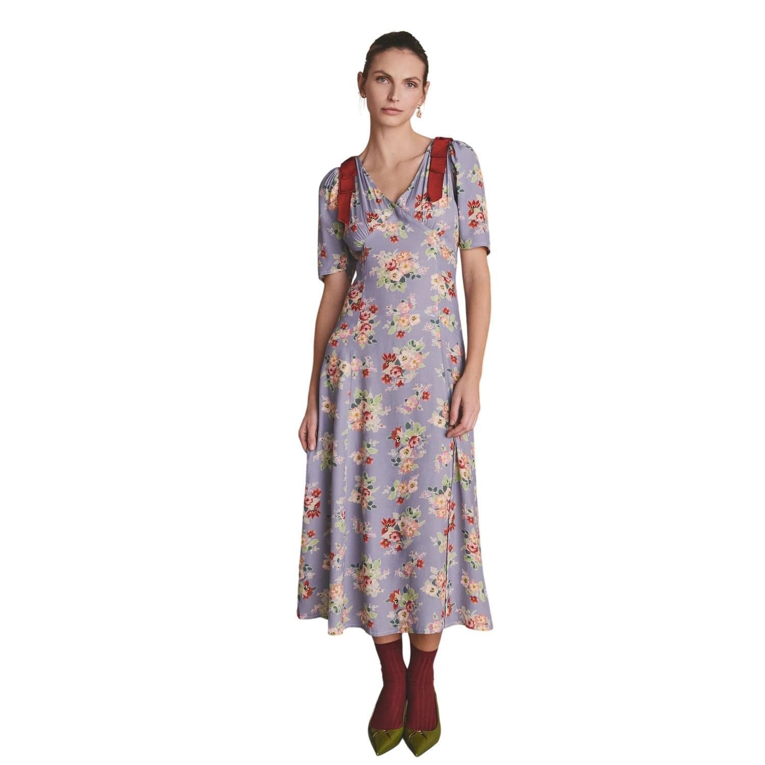 Cath Kidston Cath Kidston Women's Fit & Flare Floral Front Slit Midi Dress in Purple