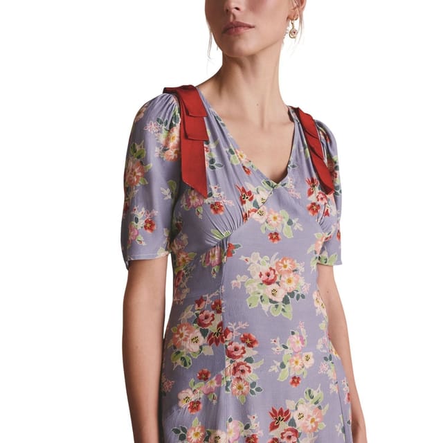 Cath Kidston Cath Kidston Women's Fit & Flare Floral Front Slit Midi Dress in Purple - 3