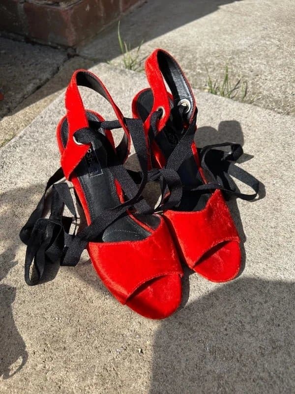 Topshop Red Velvet Block Heels Topshop size 5
