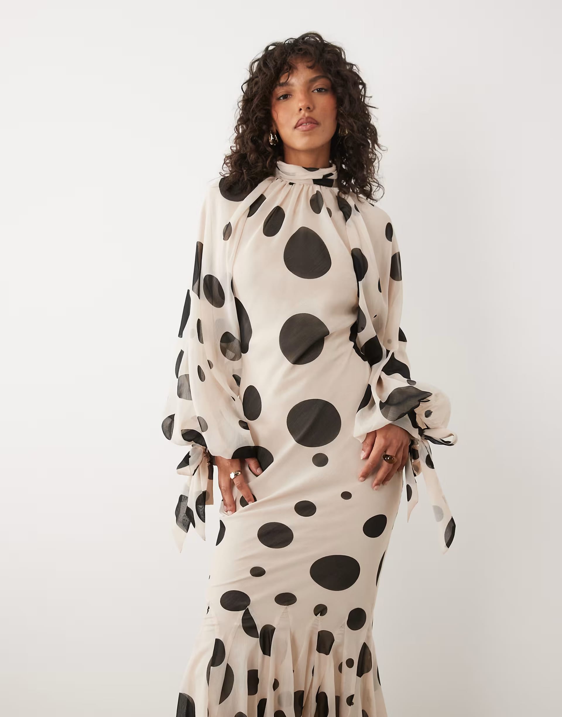 ASOS Polka Dot Chiffon Maxi Dress with Godet Hem