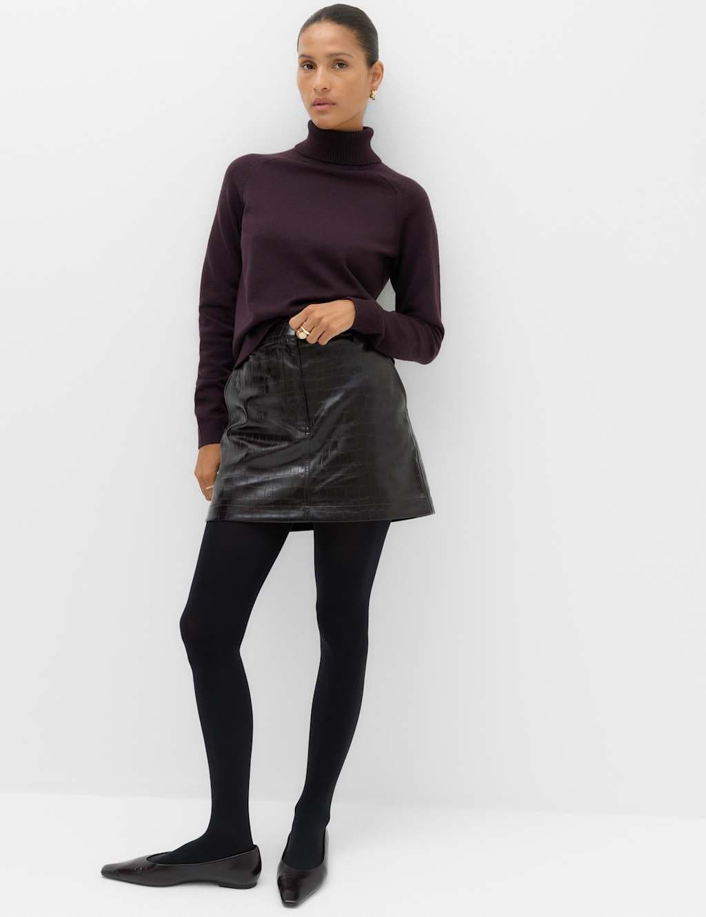 Marks & Spencer M&S Faux Leather Croc Mini Skirt Dark Burgundy