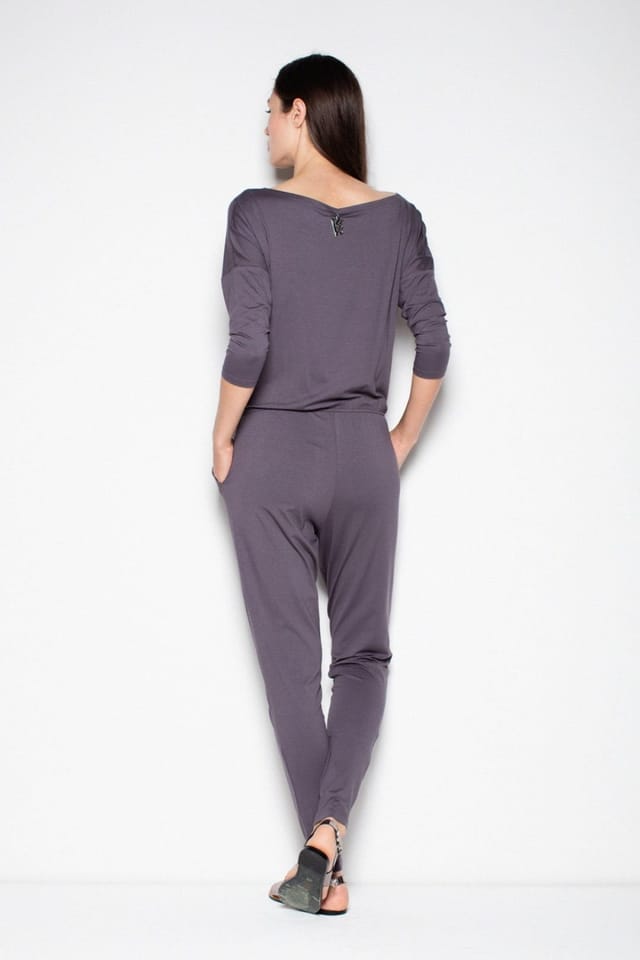 Love Lace Love Lace Women's Sporty Half Round Neck Jumpsuit Cut at Waist in Grey - 2