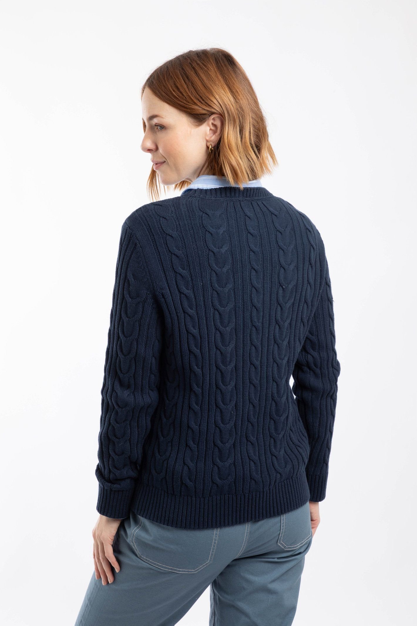 Weird Fish Weird Fish Women's Amberise Crew Neck Cable Knit Jumper in Navy - 3