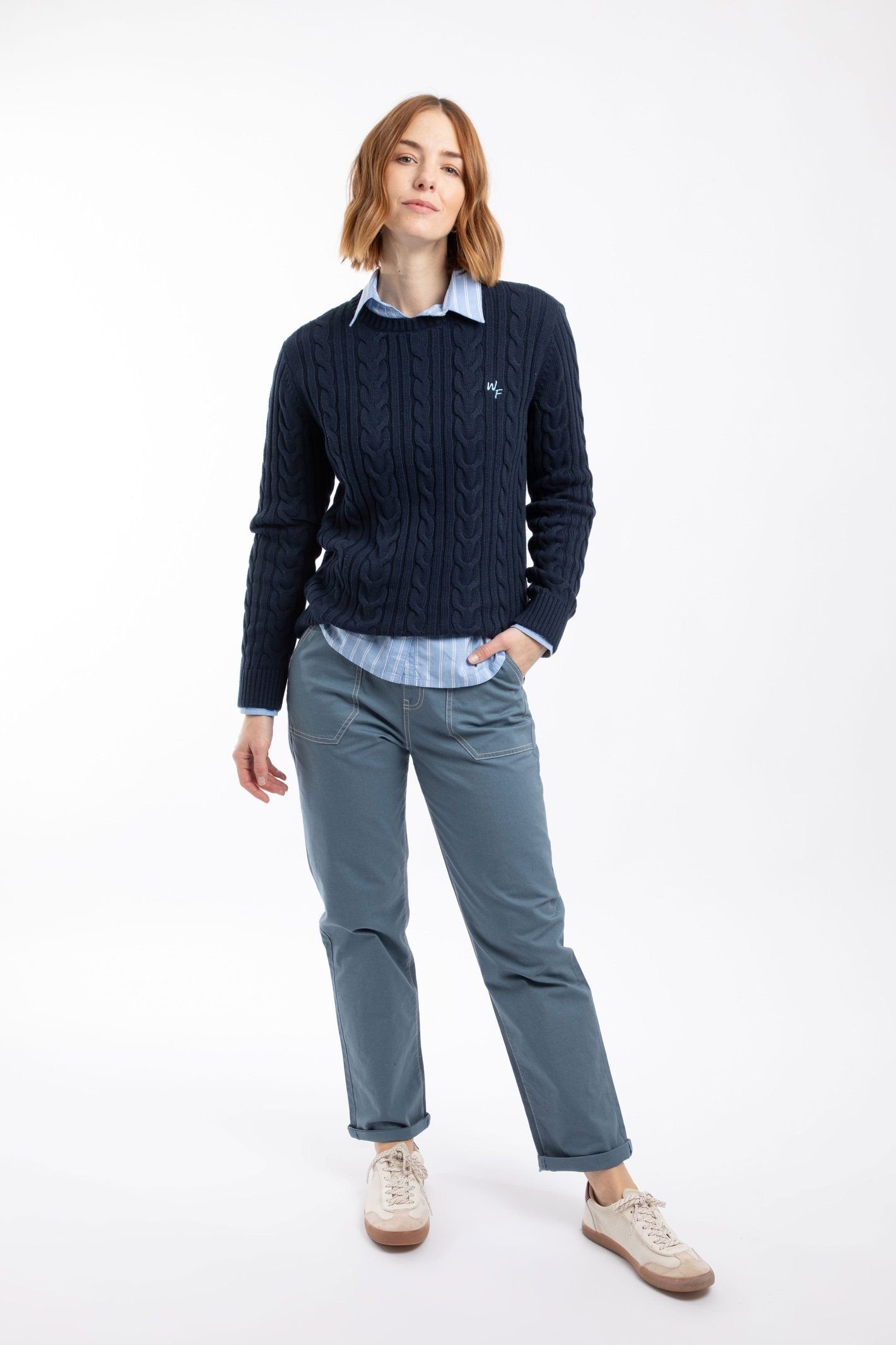 Weird Fish Weird Fish Women's Amberise Crew Neck Cable Knit Jumper in Navy - 4