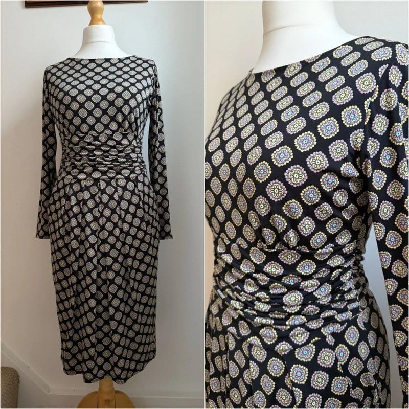 Onjenu London Geometric Ruched Midi Dress - Black & Pastel