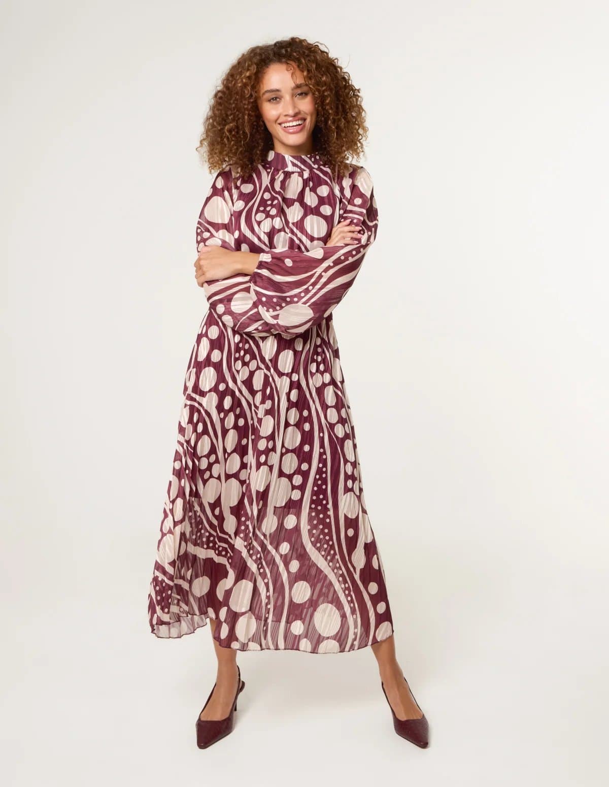 Blue Vanilla Abstract Polka Dot Dress And Metallic Striped Dress