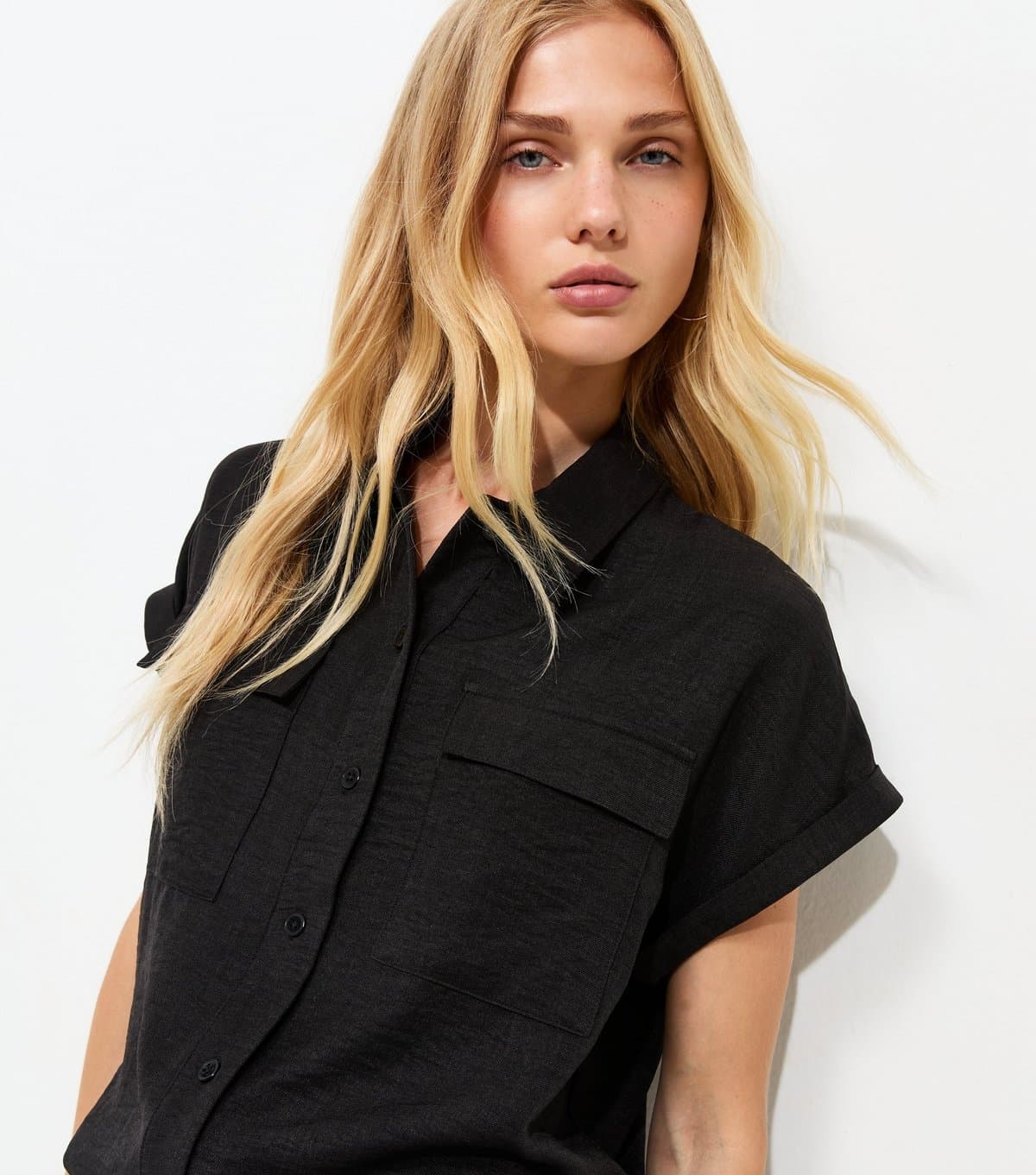 New Look Women's Black Utility Pocket Short Sleeve Shirt New Look