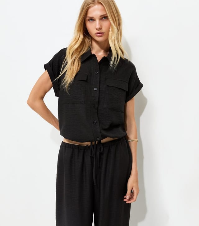 New Look Women's Black Utility Pocket Short Sleeve Shirt New Look - 2