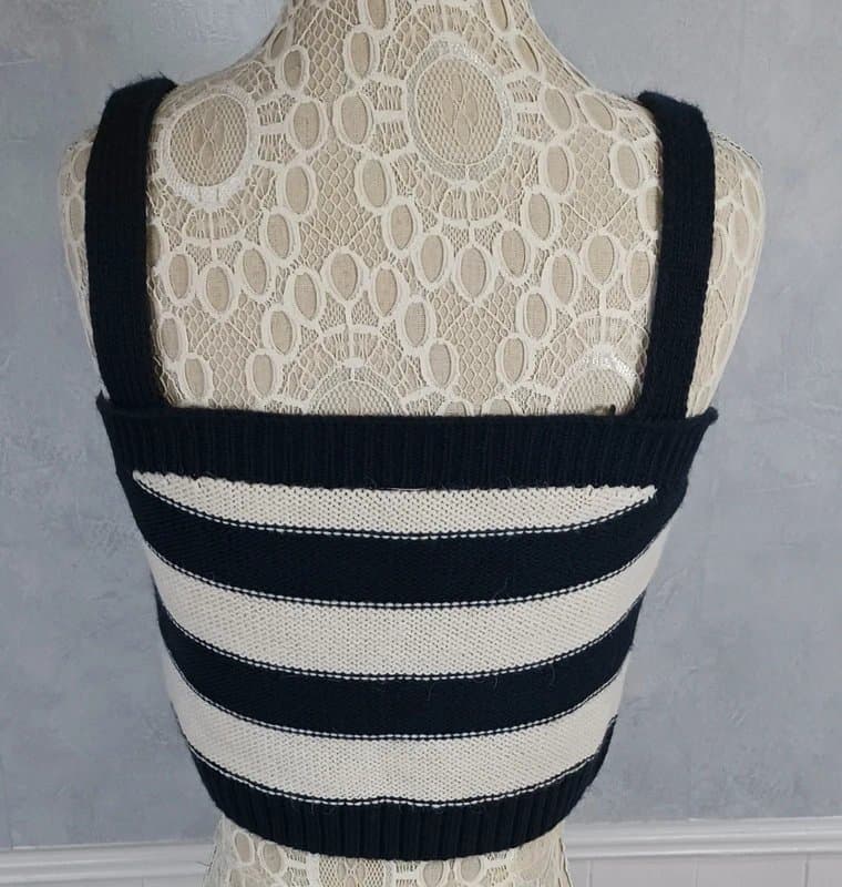 River Island River Island Size 10 Striped Knit Cami Crop Top Navy Cream Y2K Summer Layering