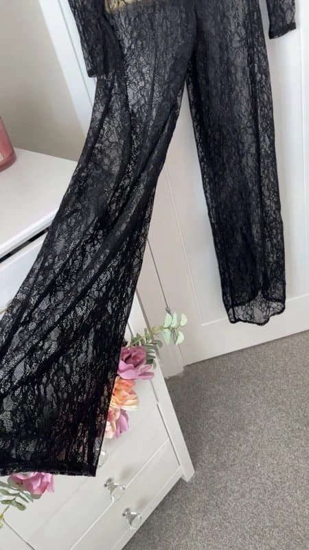 ASOS ASOS black lace wide leg jumpsuit size 10