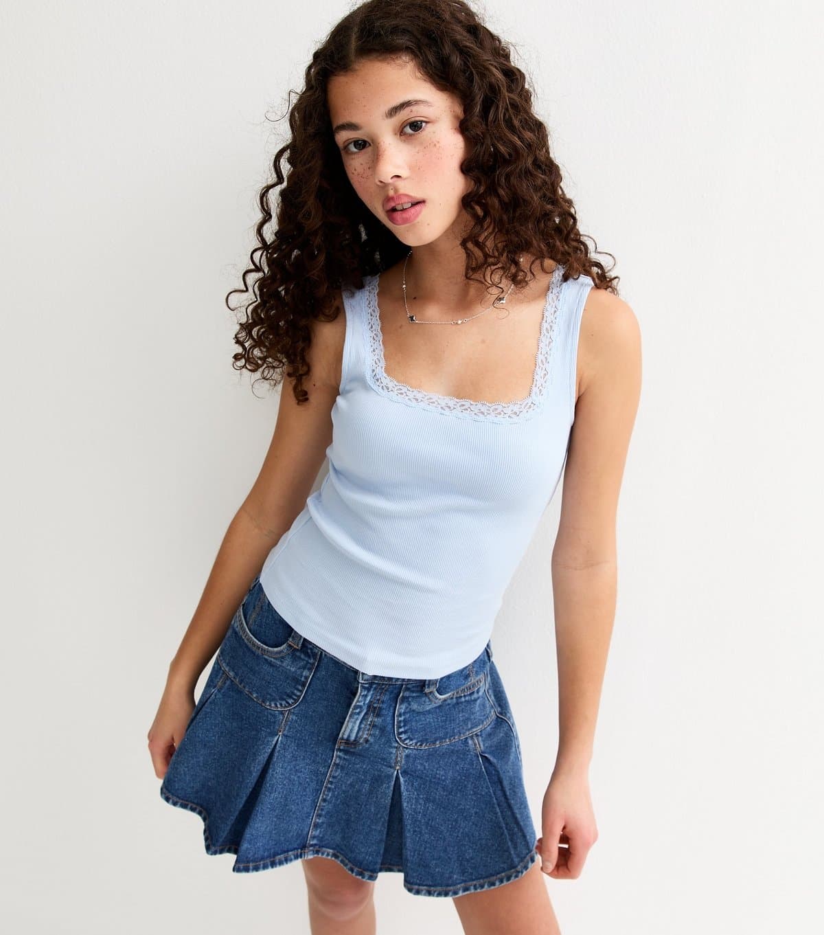 New Look New Look Light Blue Lace Trim Vest Top