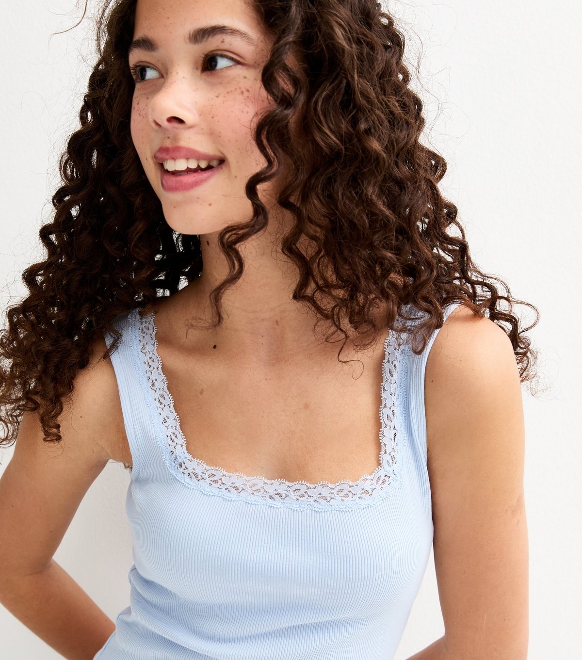 New Look Girls' Light Blue Lace Trim Square Neck Vest Top New Look - 2