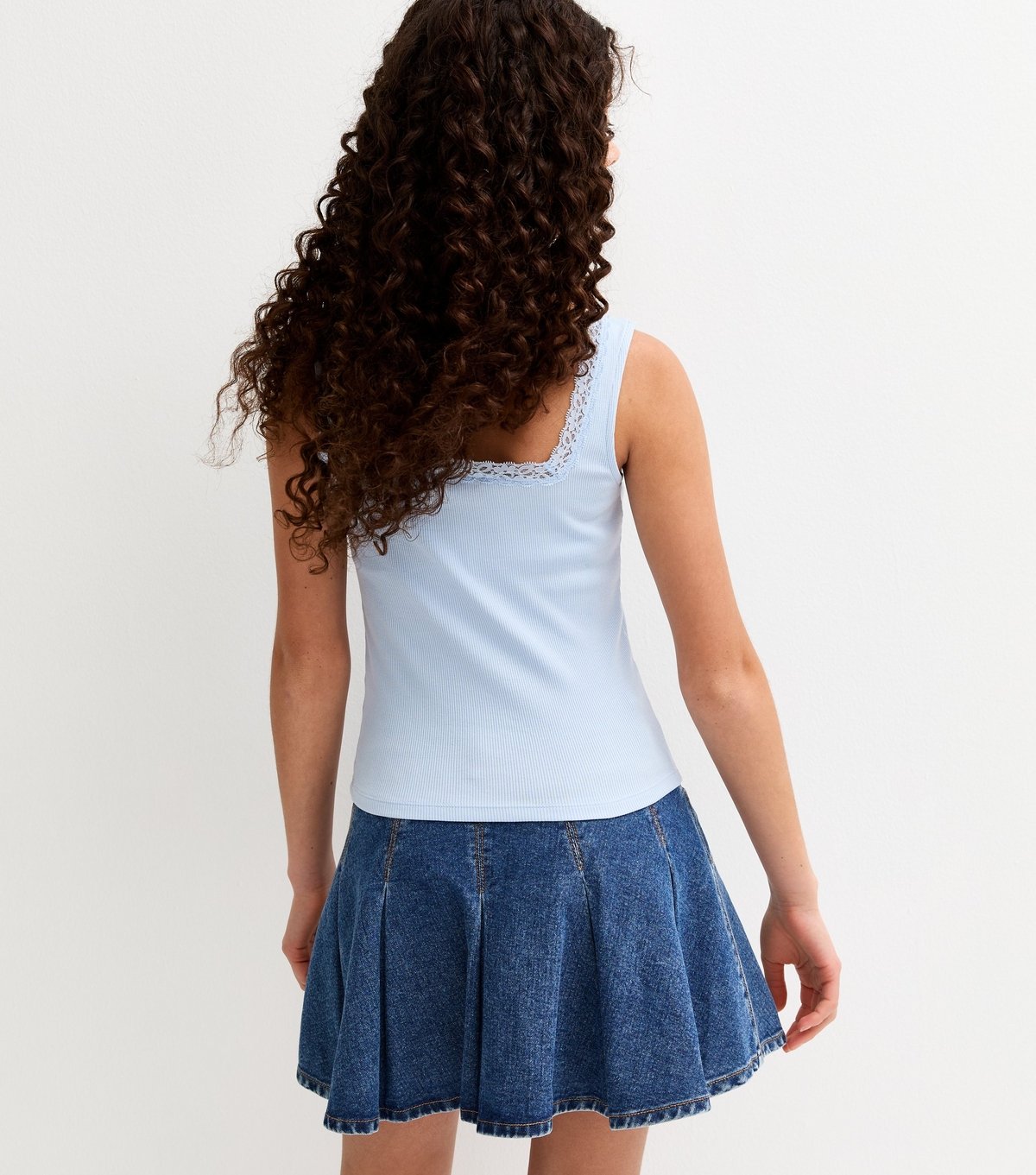 New Look Girls' Light Blue Lace Trim Square Neck Vest Top New Look - 4