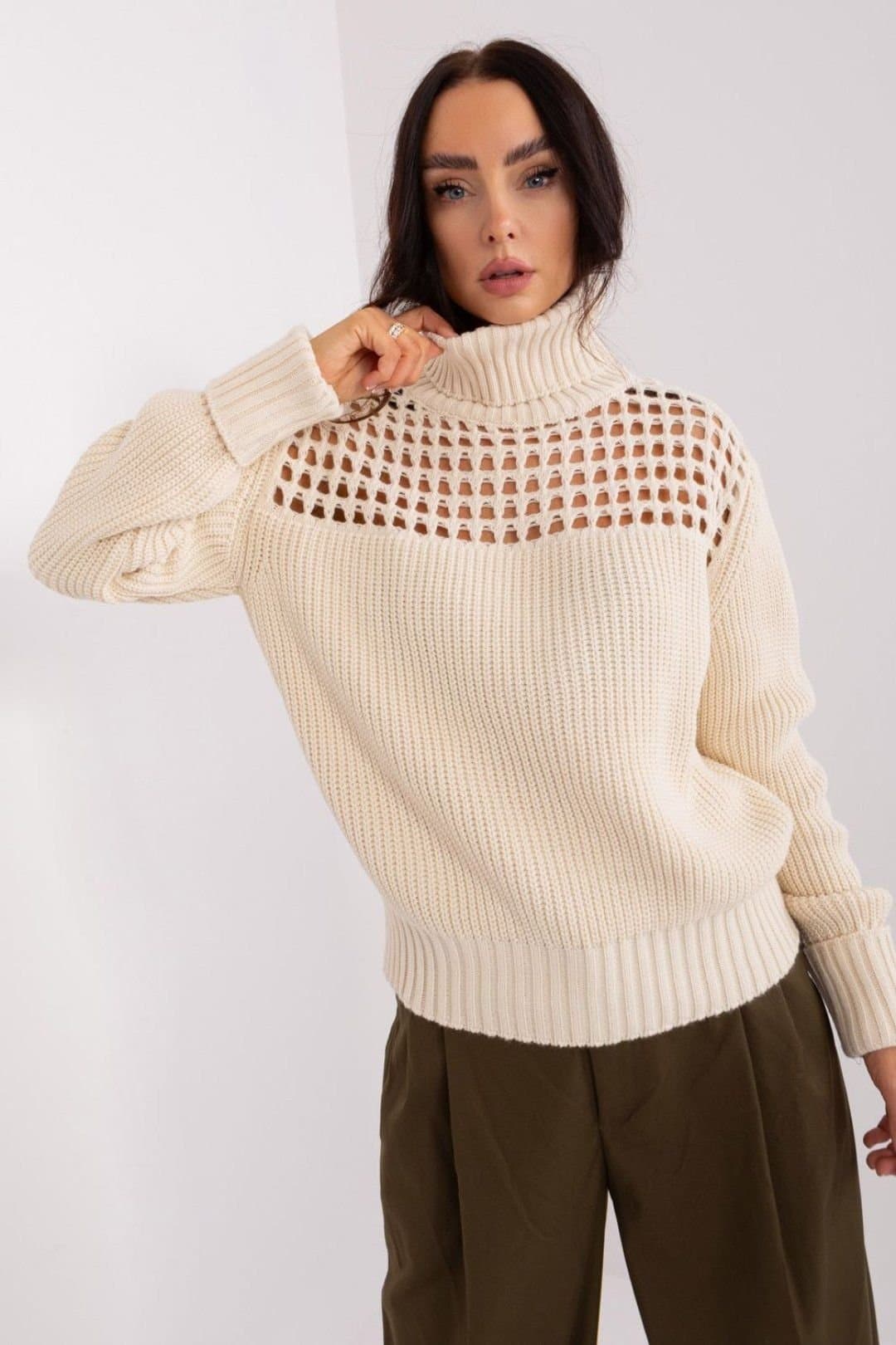 Love Lace Love Lace Women's Warm Acrylic Turtleneck Sweater Long Sleeve in Cream
