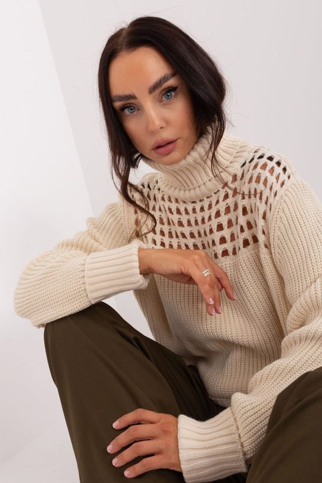 Love Lace Love Lace Women's Warm Acrylic Turtleneck Sweater Long Sleeve in Cream - 2