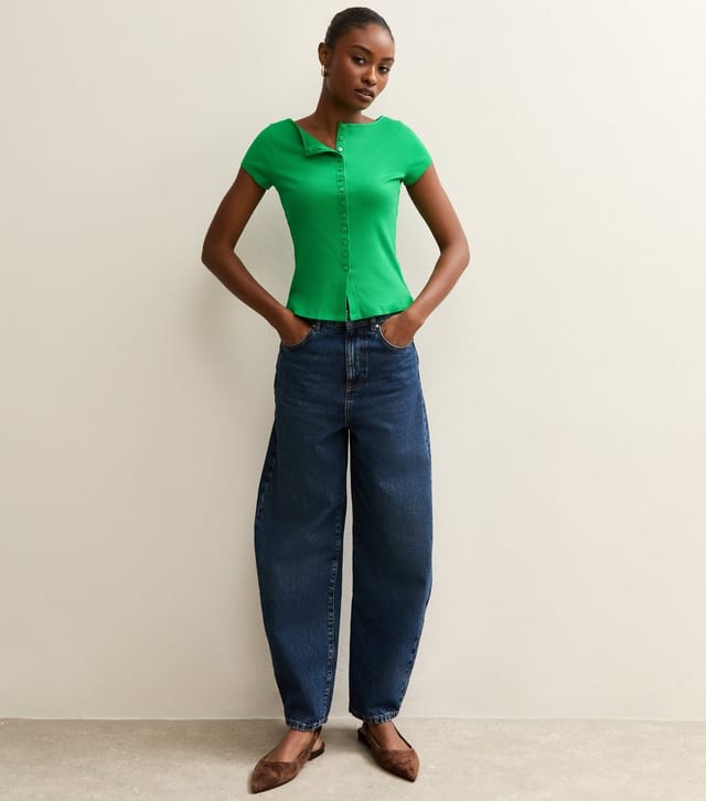 New Look Women's Dark Green Button Through Baby Tee New Look - 3