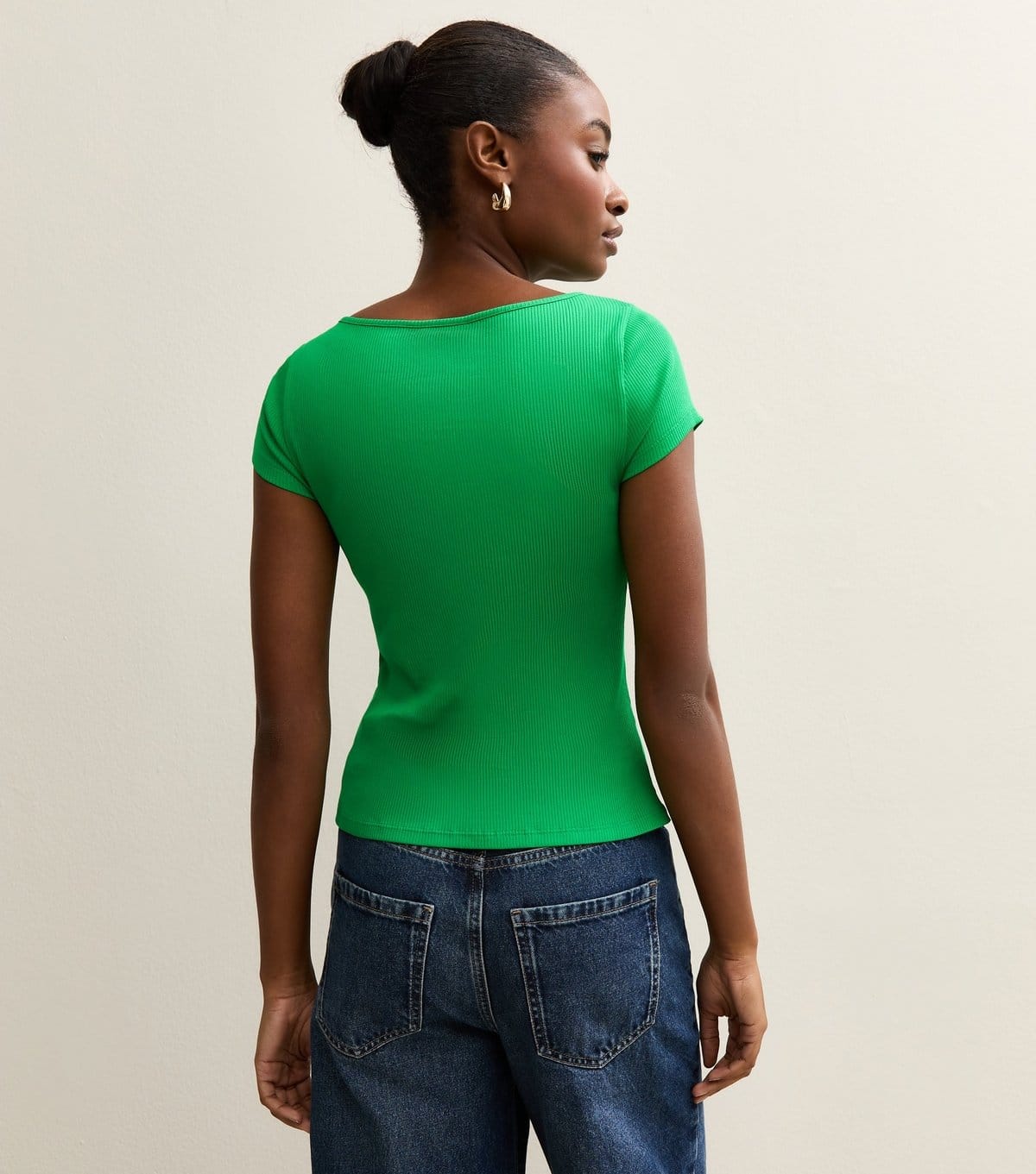 New Look Women's Dark Green Button Through Baby Tee New Look - 4