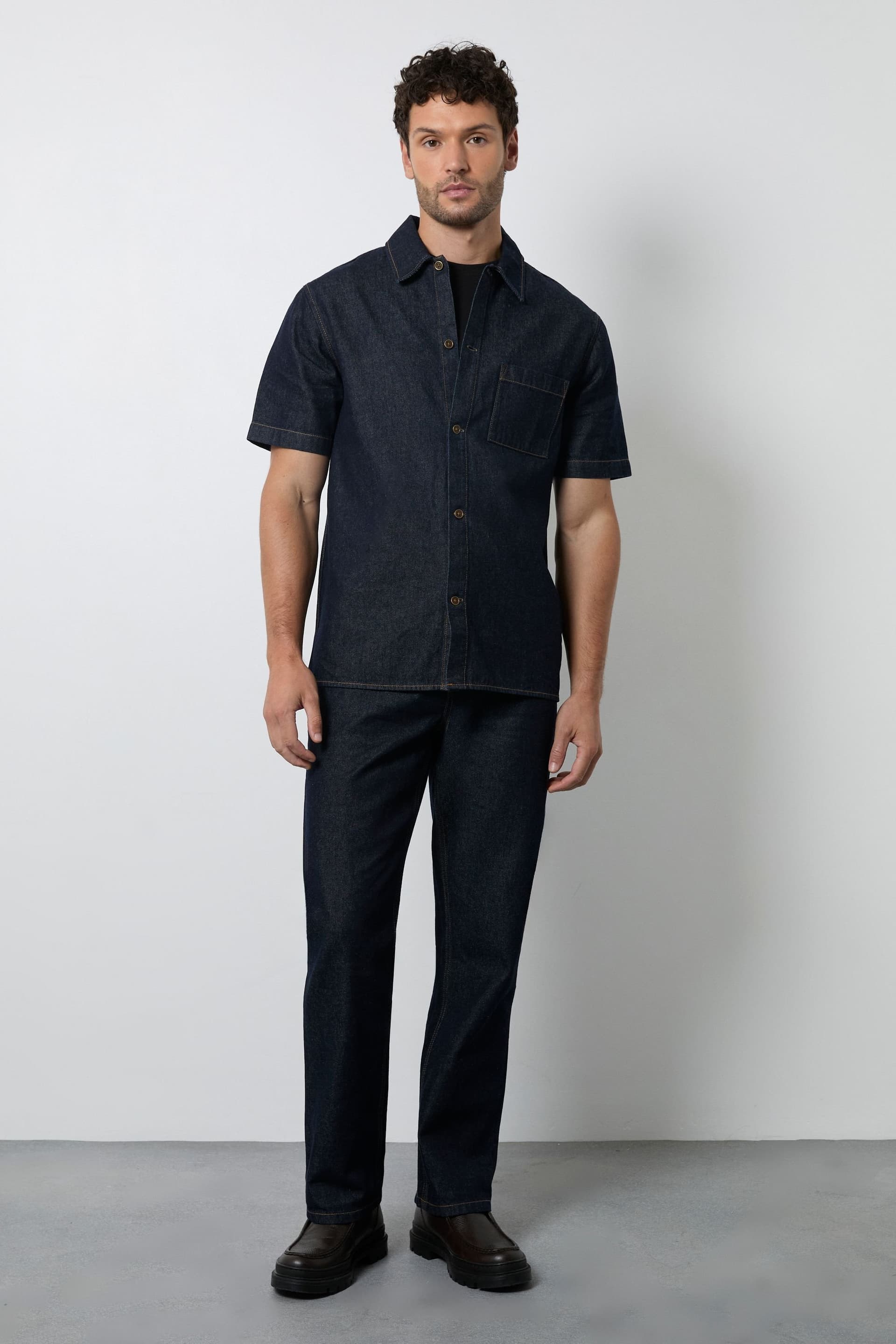 Burton Burton Men's Dark Blue Wash Raw Denim Regular Straight Fit Jeans