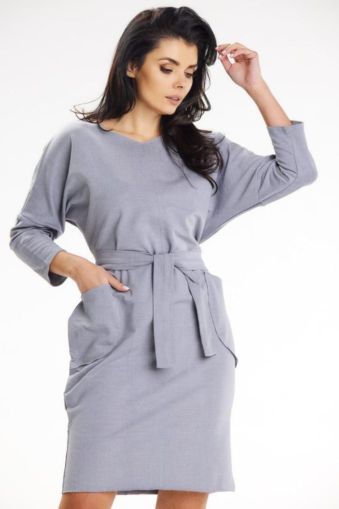 Love Lace Grey Kimono Sleeve Belted Dress
