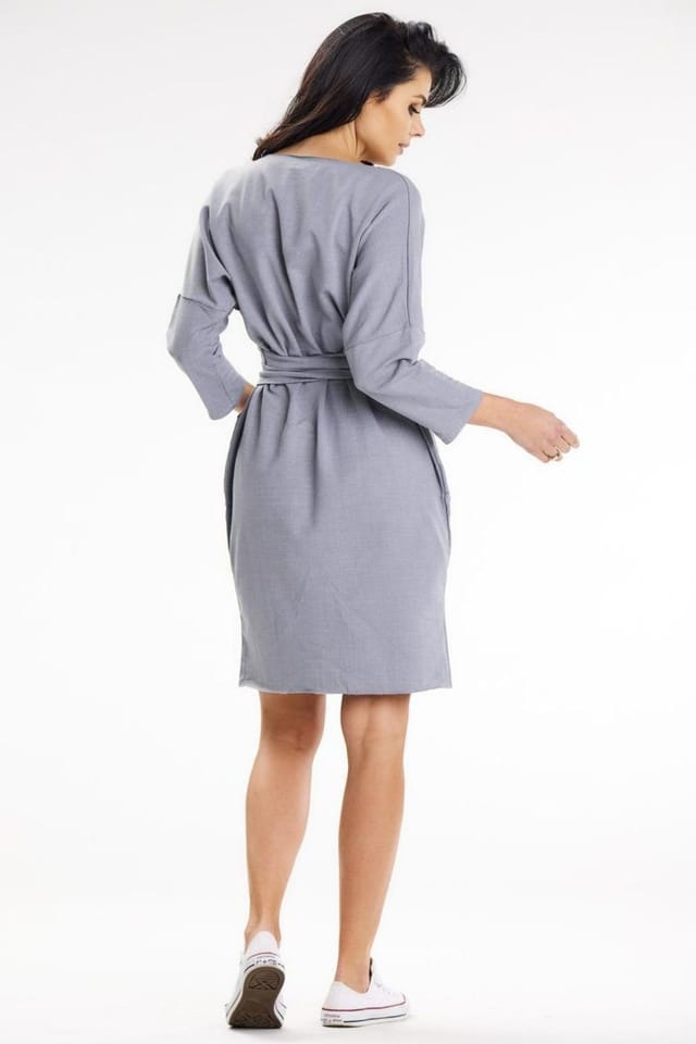 Love Lace Love Lace Women's Belted Heart Neck Kimono Sleeve Day Dress in Grey - 3