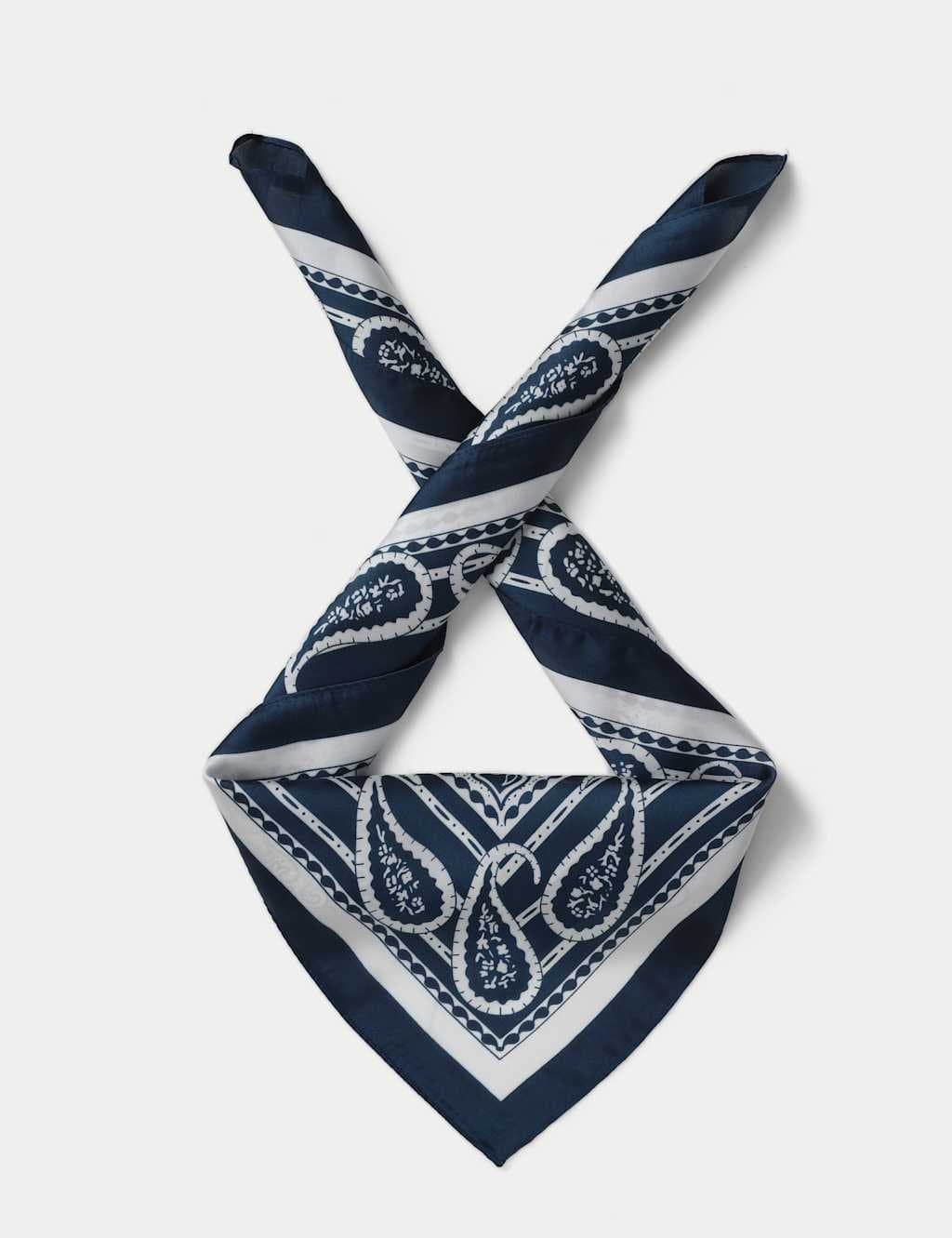 Marks & Spencer M&S Navy White Paisley Scarf Blue