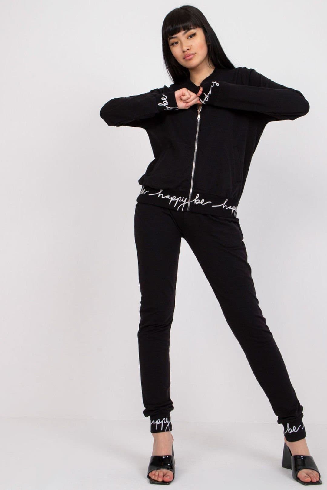 Love Lace Love Lace Women's Long Sleeve Blouse & Drawstring Pants Set in Black