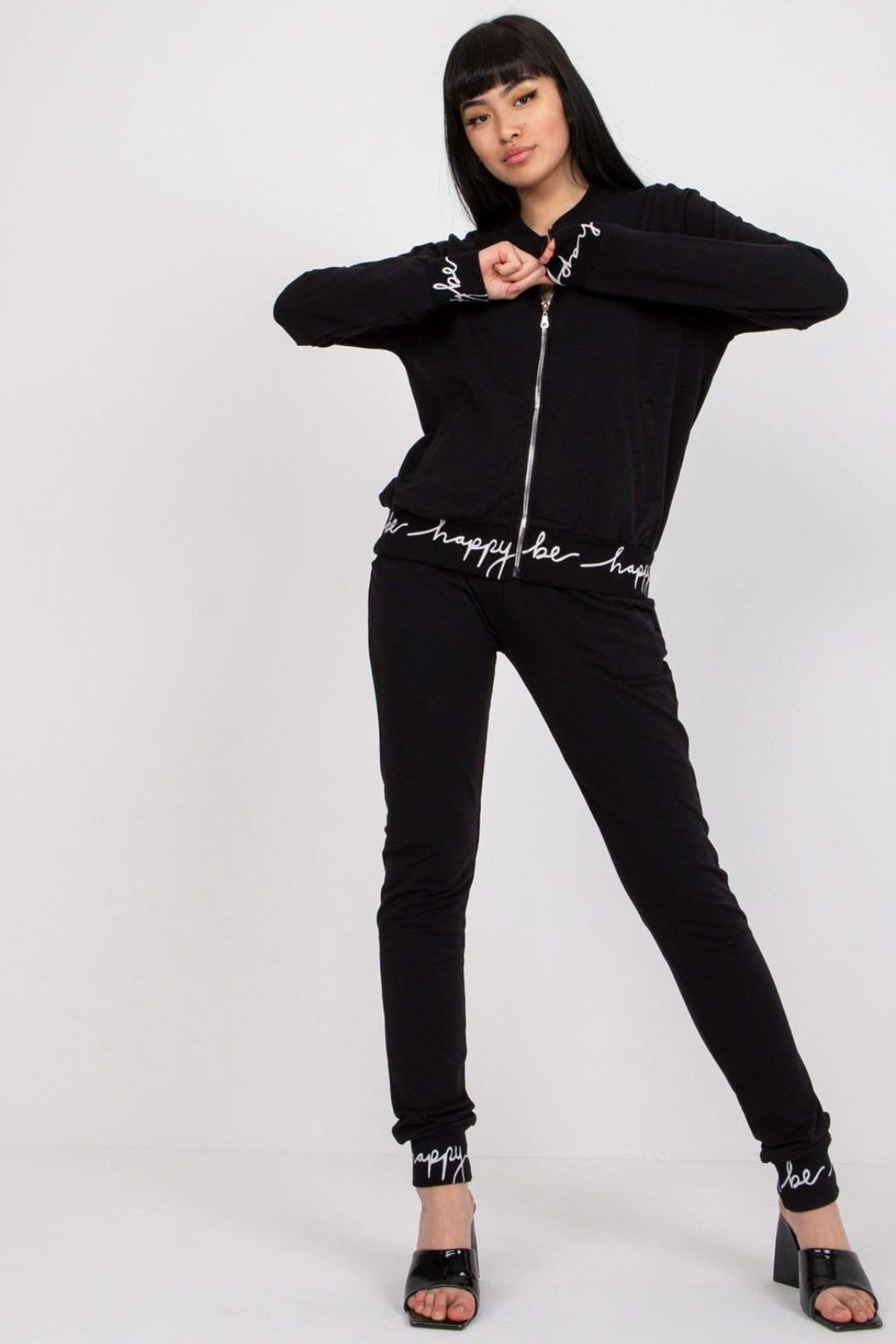 Love Lace Black Long Sleeve Blouse & Drawstring Pants Set