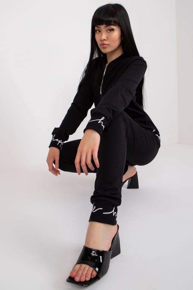 Love Lace Love Lace Women's Long Sleeve Blouse & Drawstring Pants Set in Black - 2
