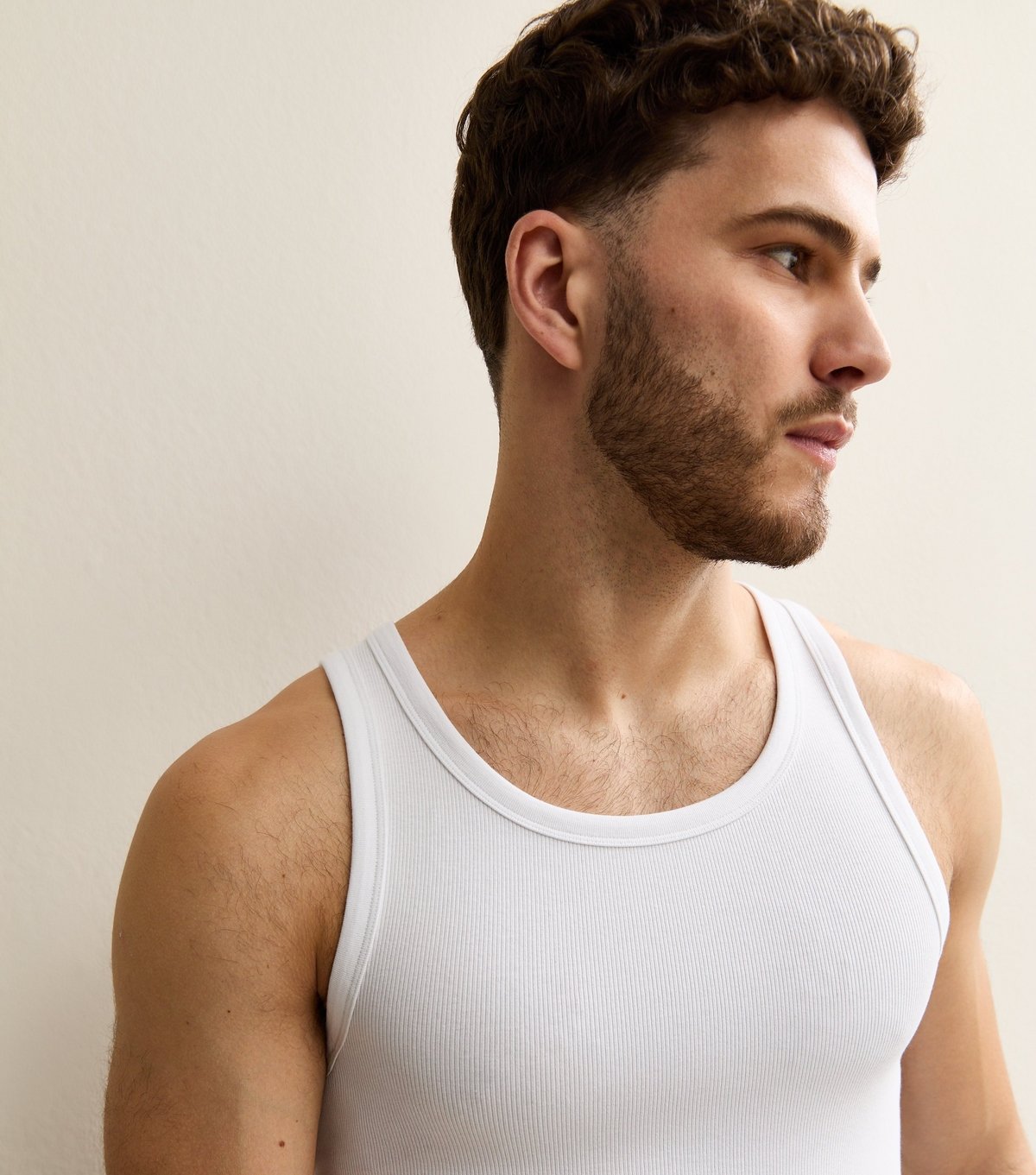 New Look Men's Pack of 2 White Muscle Fit Ribbed Vest Tops New Look - 2