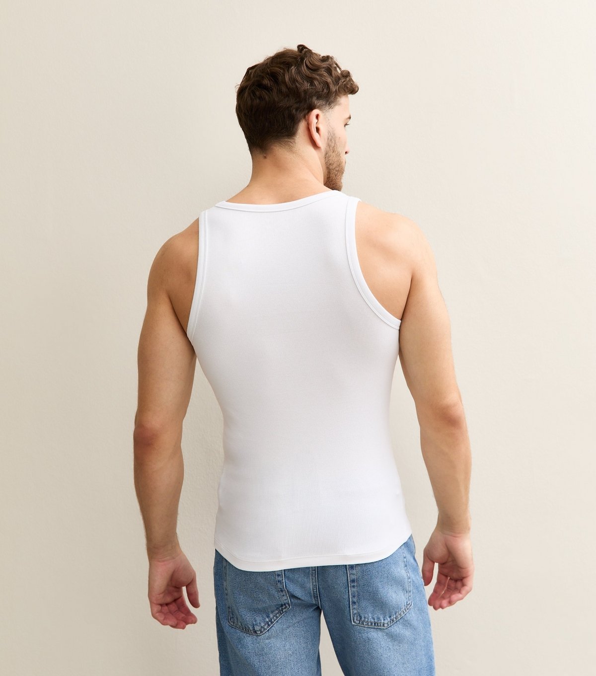 New Look Men's Pack of 2 White Muscle Fit Ribbed Vest Tops New Look - 4