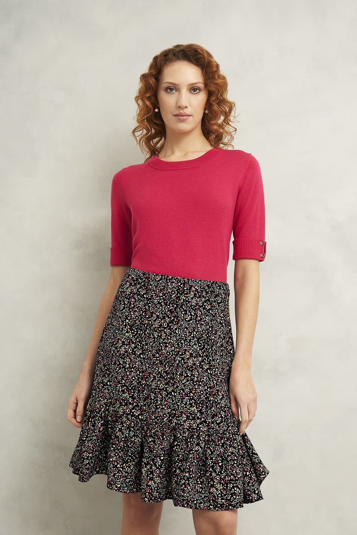 Hobbs London Hobbs London Women's Marley Floral Ruffle Hem Mini Skirt in Black