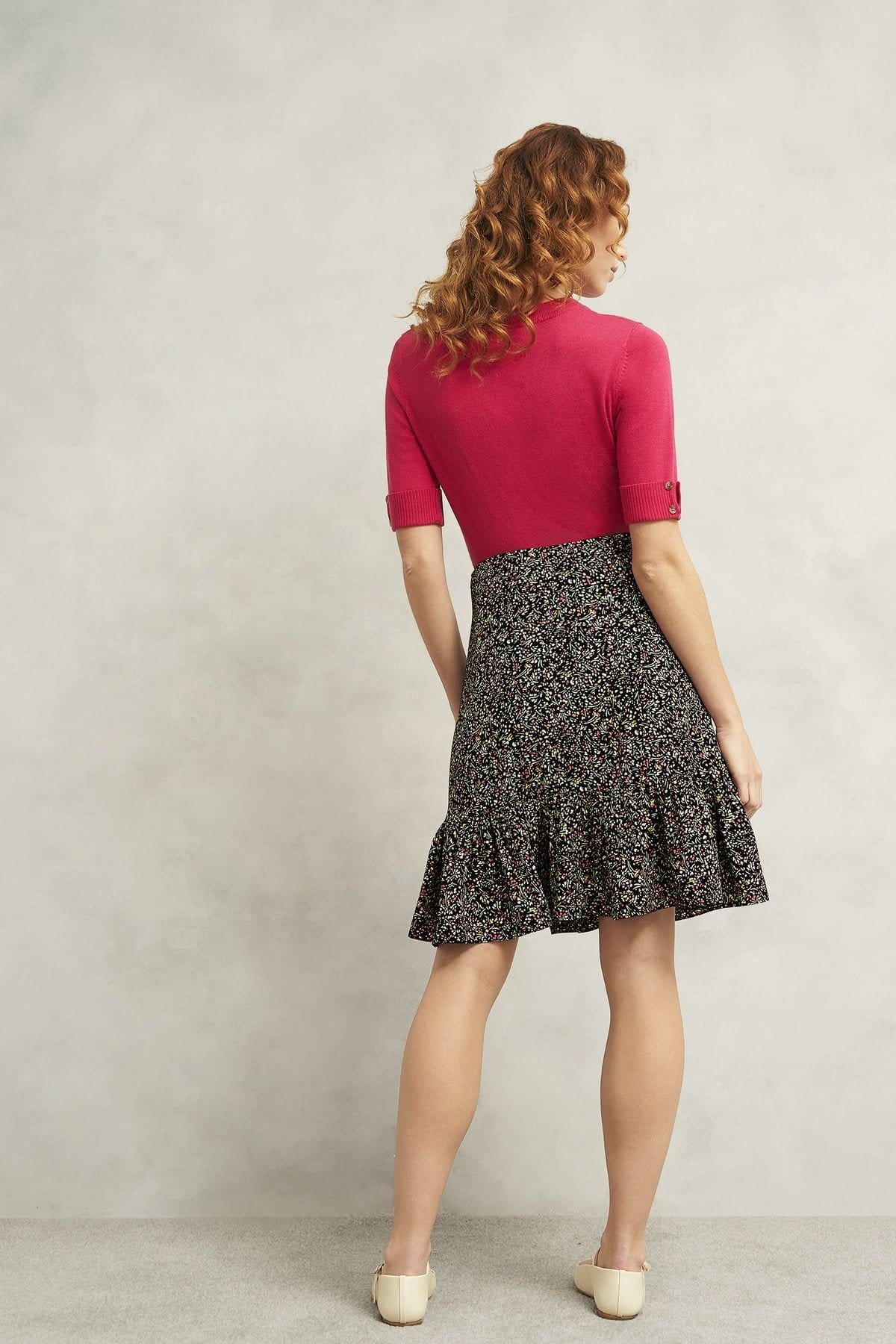 Hobbs London Hobbs London Women's Marley Floral Ruffle Hem Mini Skirt in Black - 4