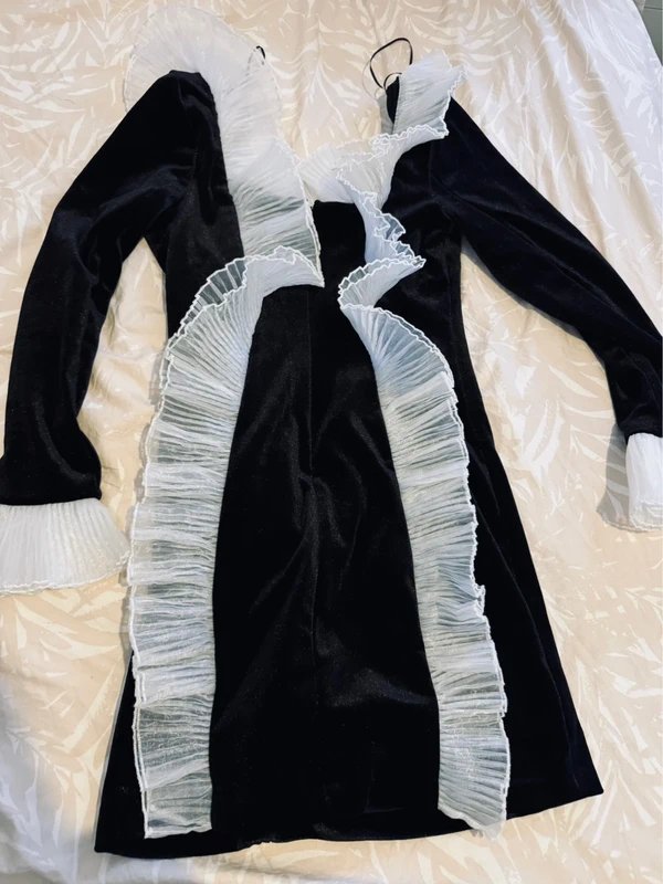 ASOS ASOS Luxe Bonded Velvet Tux Dress With Ruffle Detail - 1