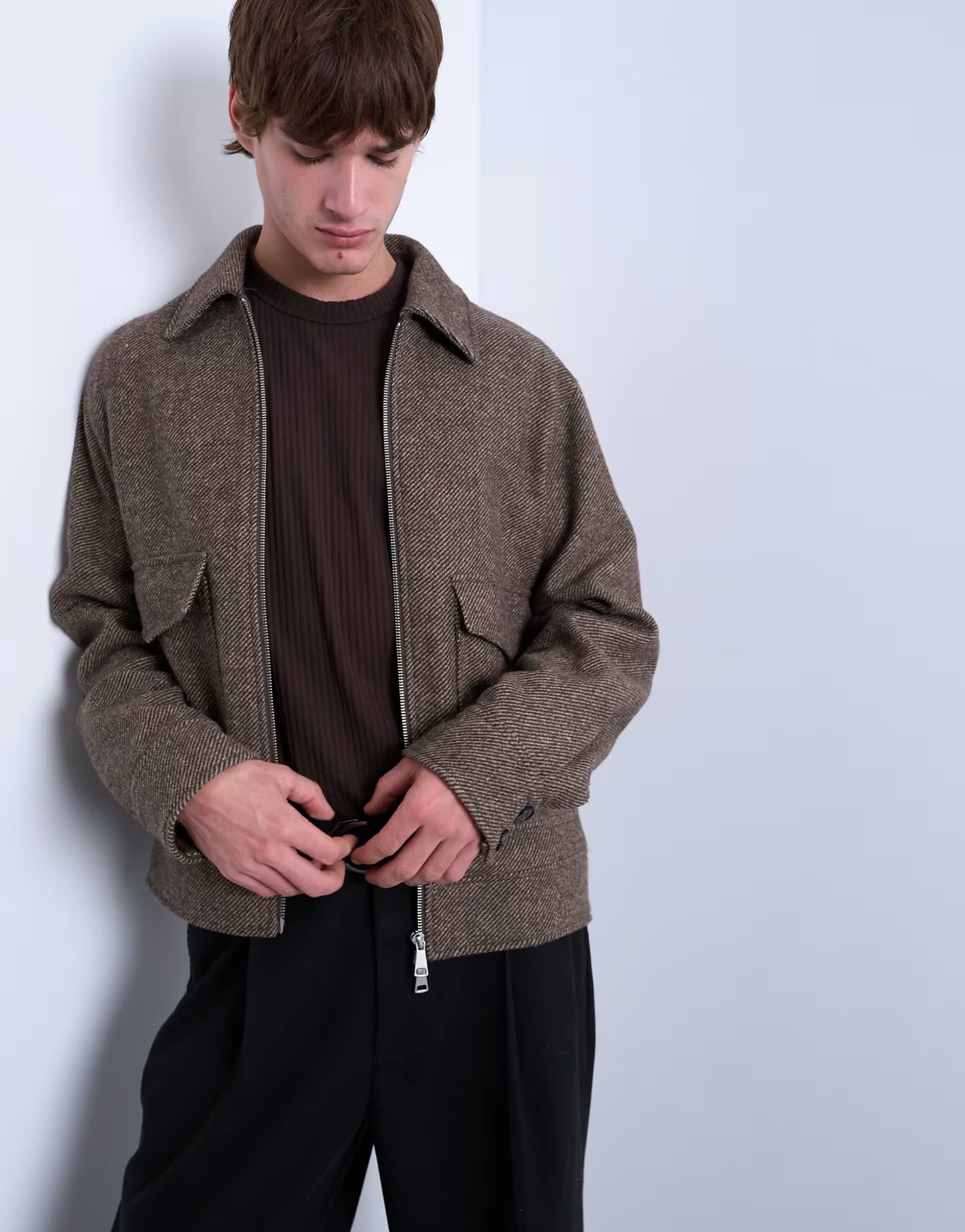 ASOS Topman herringbone short jacket in brown