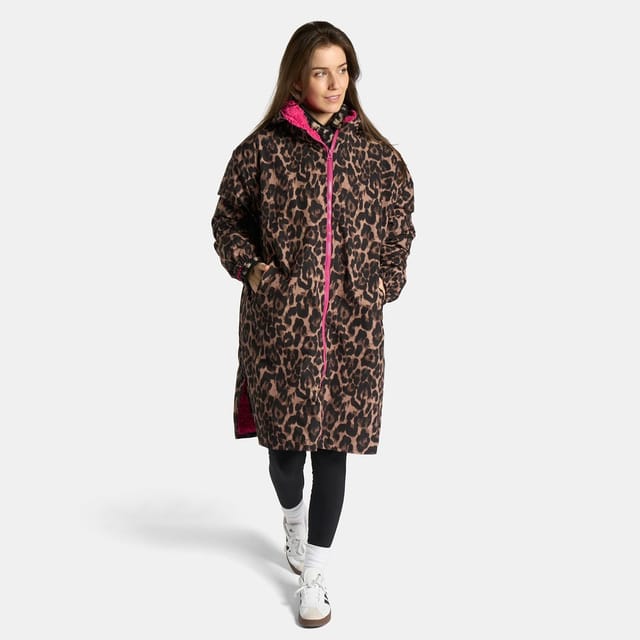 OHS OHS Women's 2 Piece Leopard Print Changing Robe & Half-Zip Teddy Fleece Co-Ord Set in Brown - 3