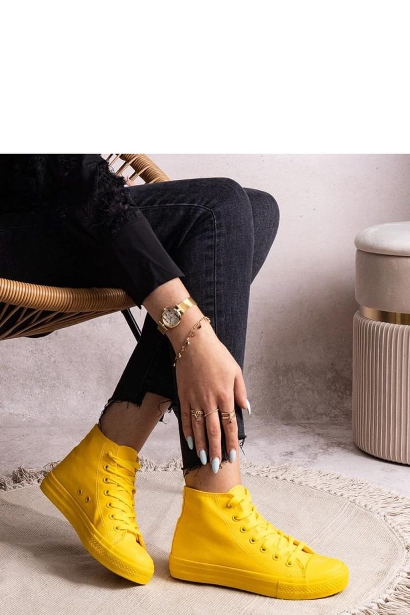 Love Lace Love Lace Women's High Top Fabric Sneakers with Rubber Sole Laced Yellow Street - 1