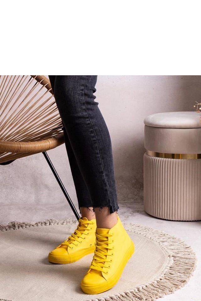 Love Lace Love Lace Women's High Top Fabric Sneakers with Rubber Sole Laced Yellow Street - 2