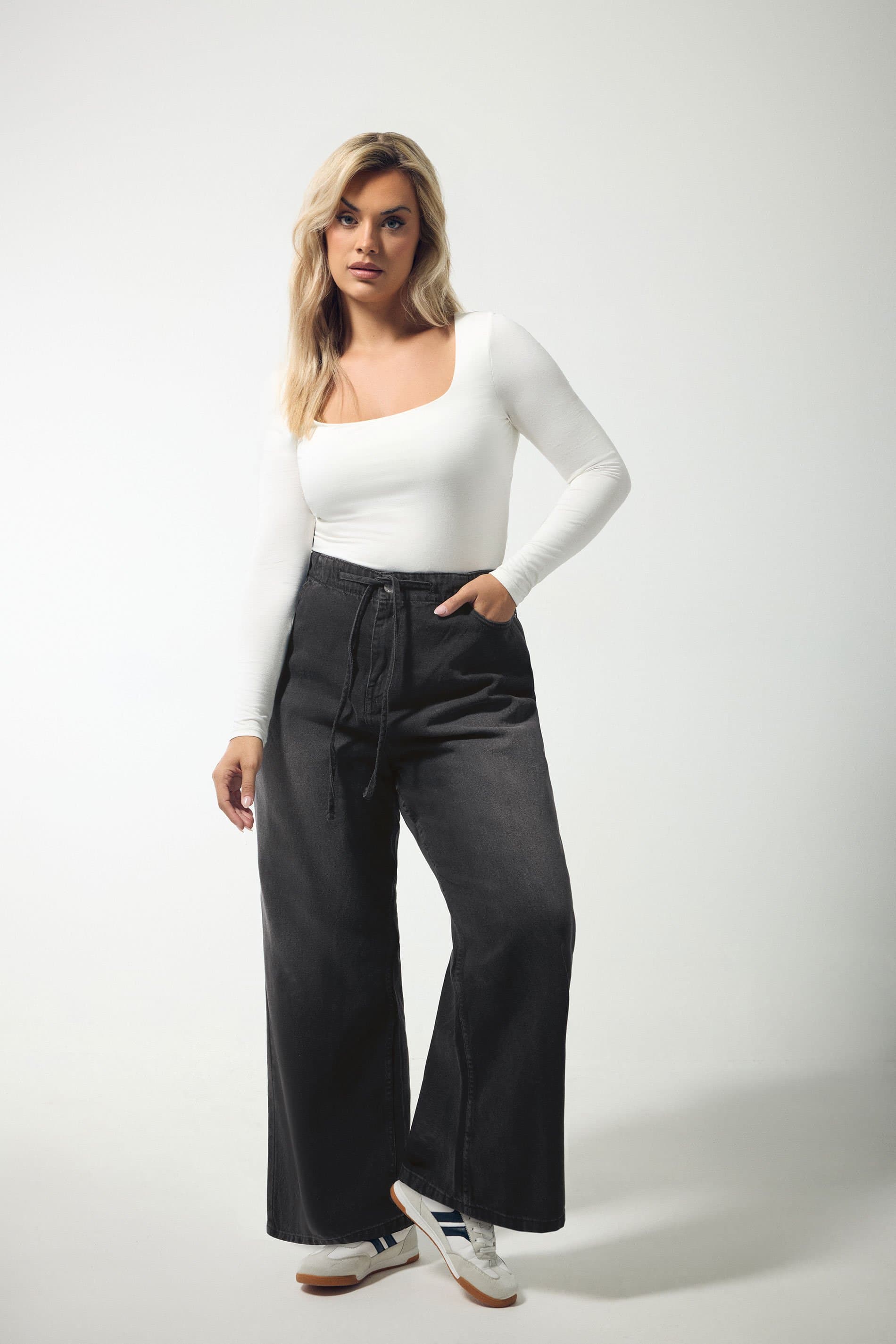 Yours Plus Size Washed Black Tie Waist Jeans