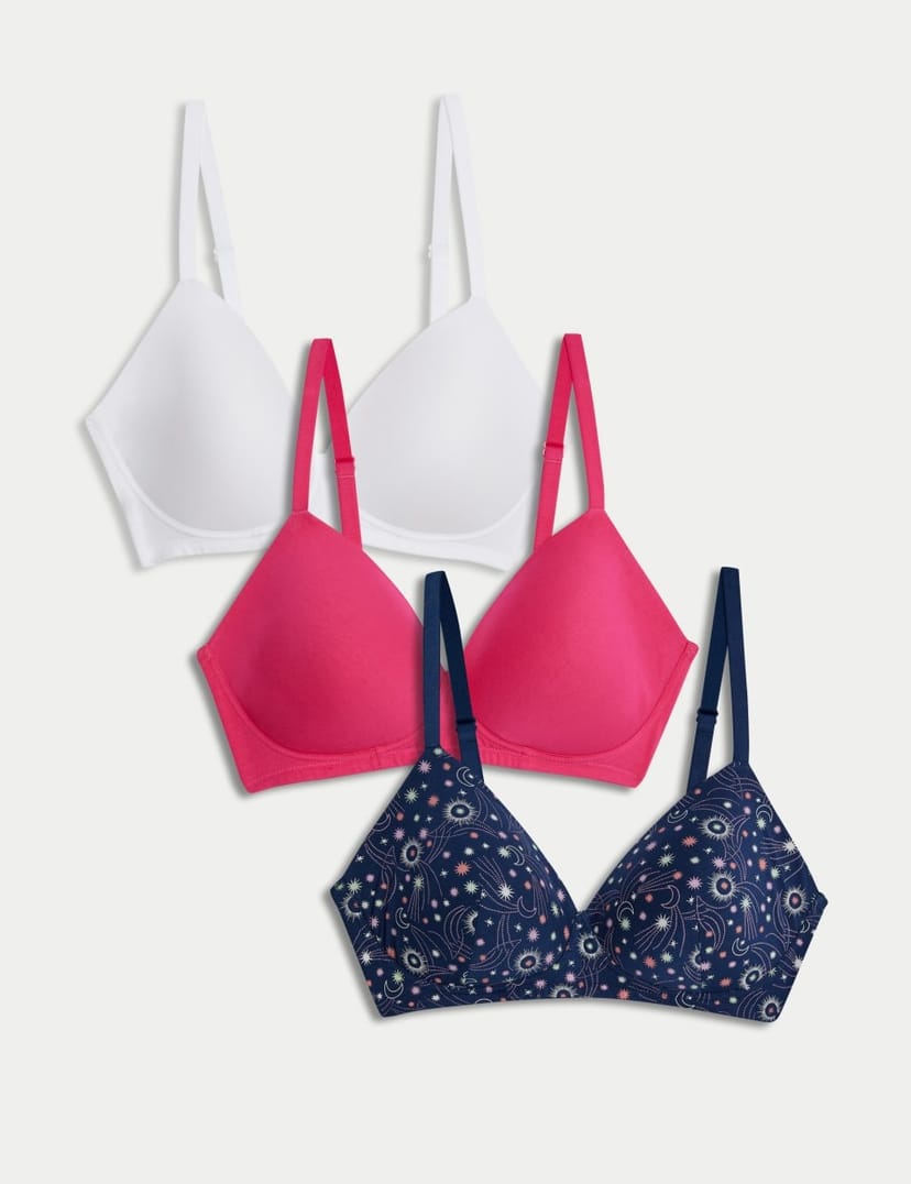 Marks & Spencer M&S 3pk Cotton Rich Non Wired T-Shirt Bras (A-E) Dark Teal - 1