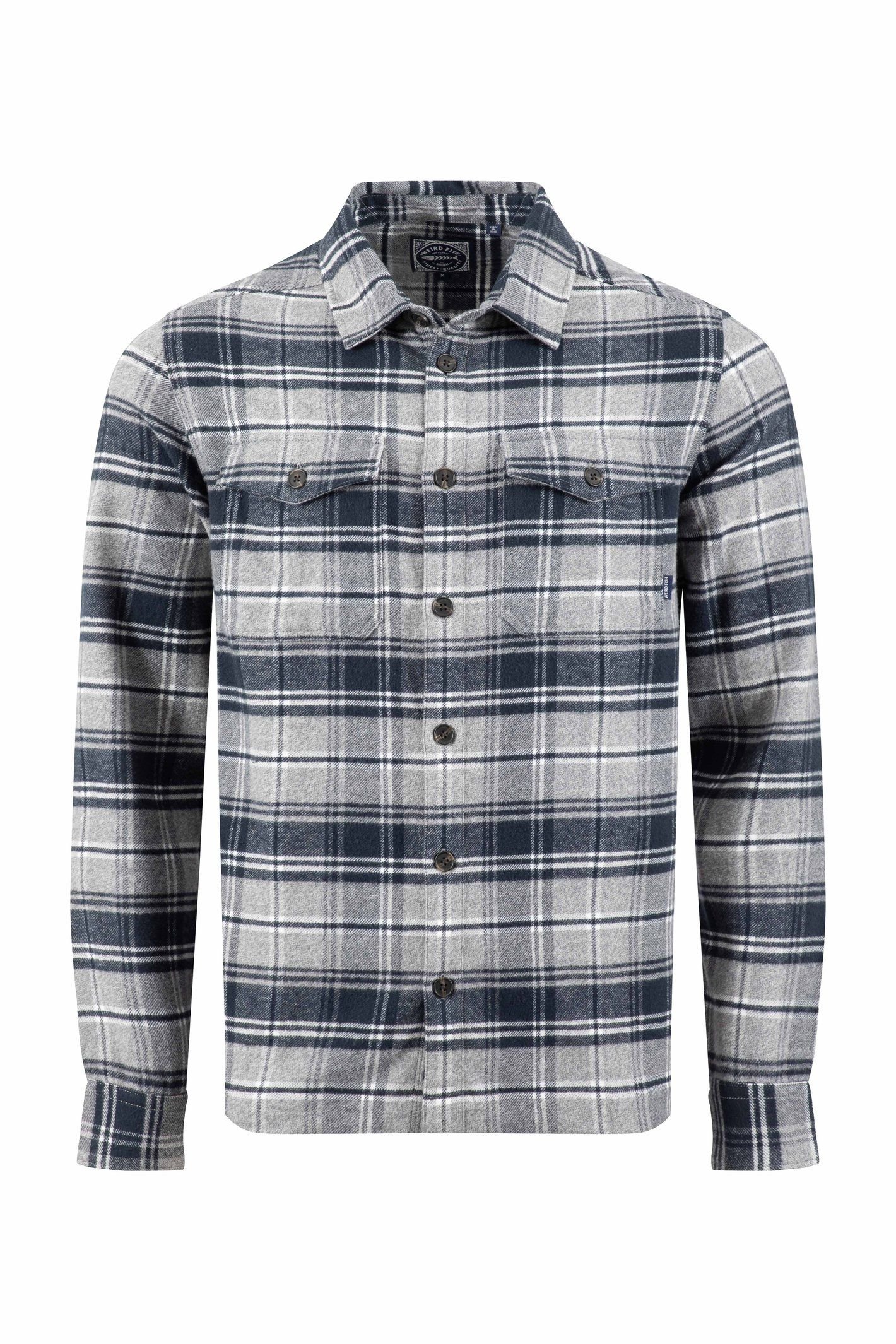 Weird Fish Weird Fish Men's Bosco Check Over Shirt in Grey - 2