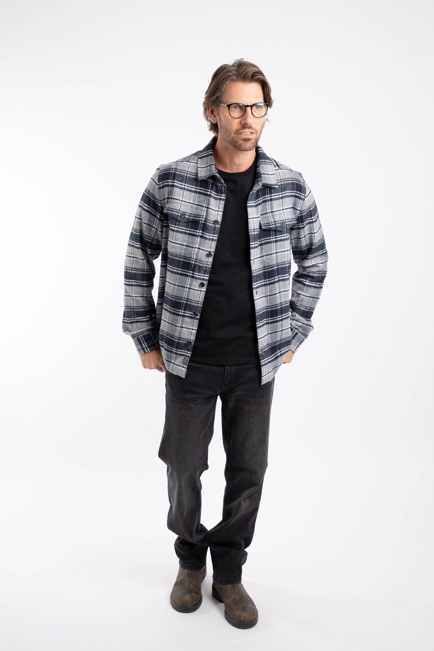 Weird Fish Weird Fish Men's Bosco Check Over Shirt in Grey - 4