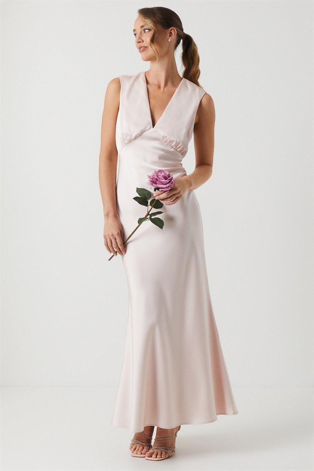 Oasis Oasis Women's Satin Open Back Detail Maxi Bridesmaid Dress in Blush - 2