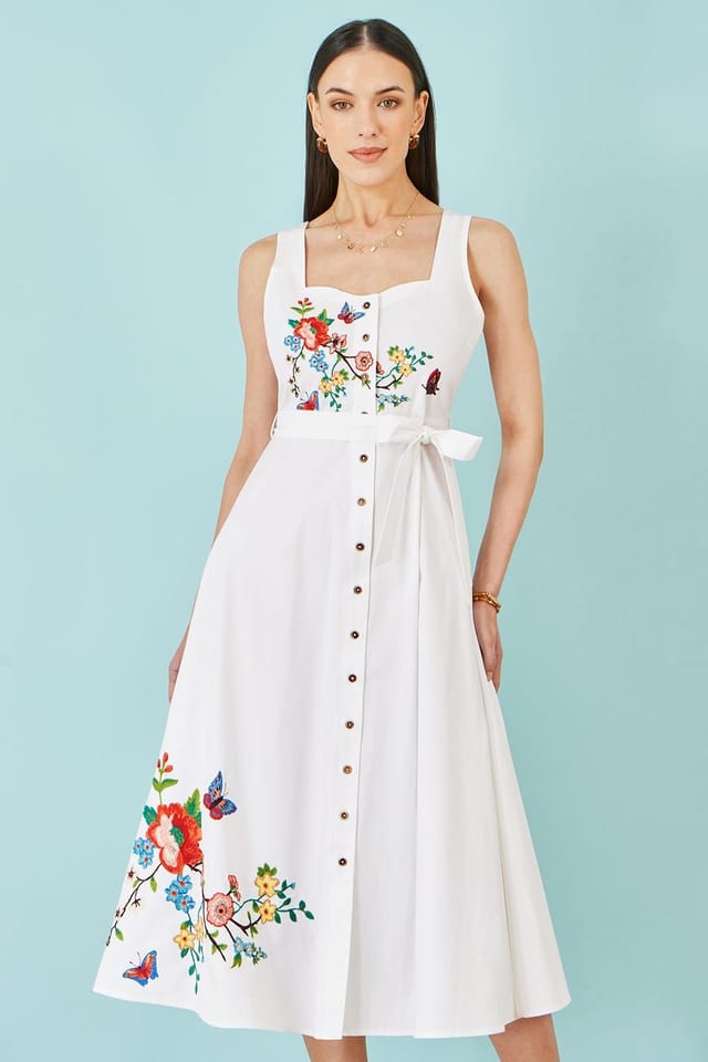 Yumi Yumi Women's Cotton Midi Dress With Embroidery in White - 2