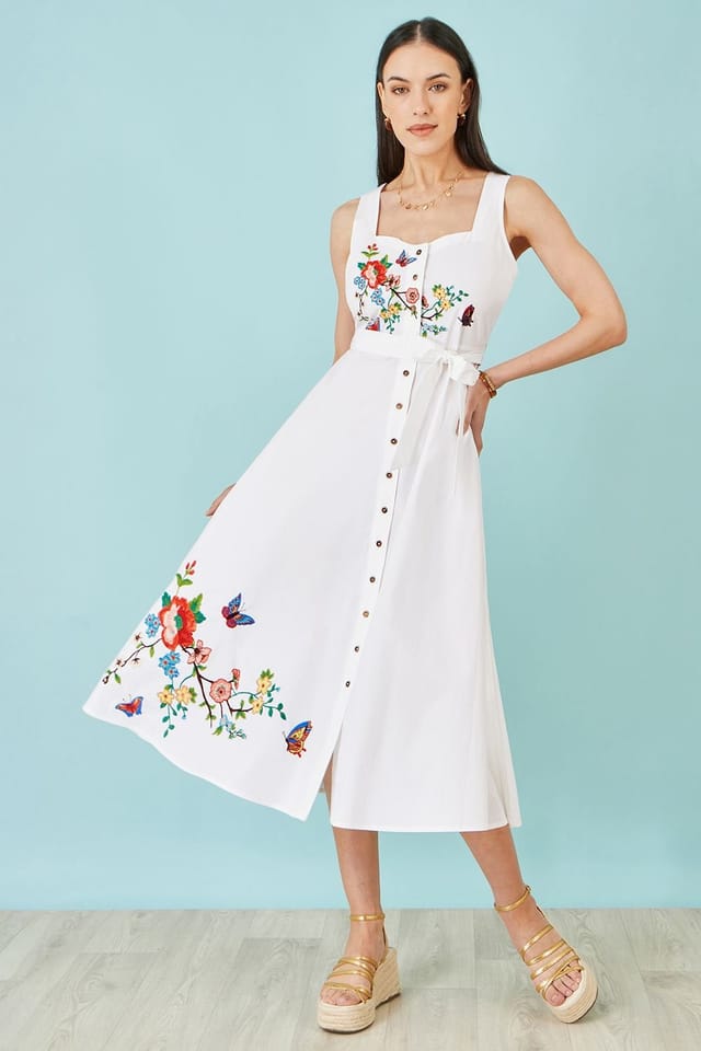 Yumi Yumi Women's Cotton Midi Dress With Embroidery in White - 3