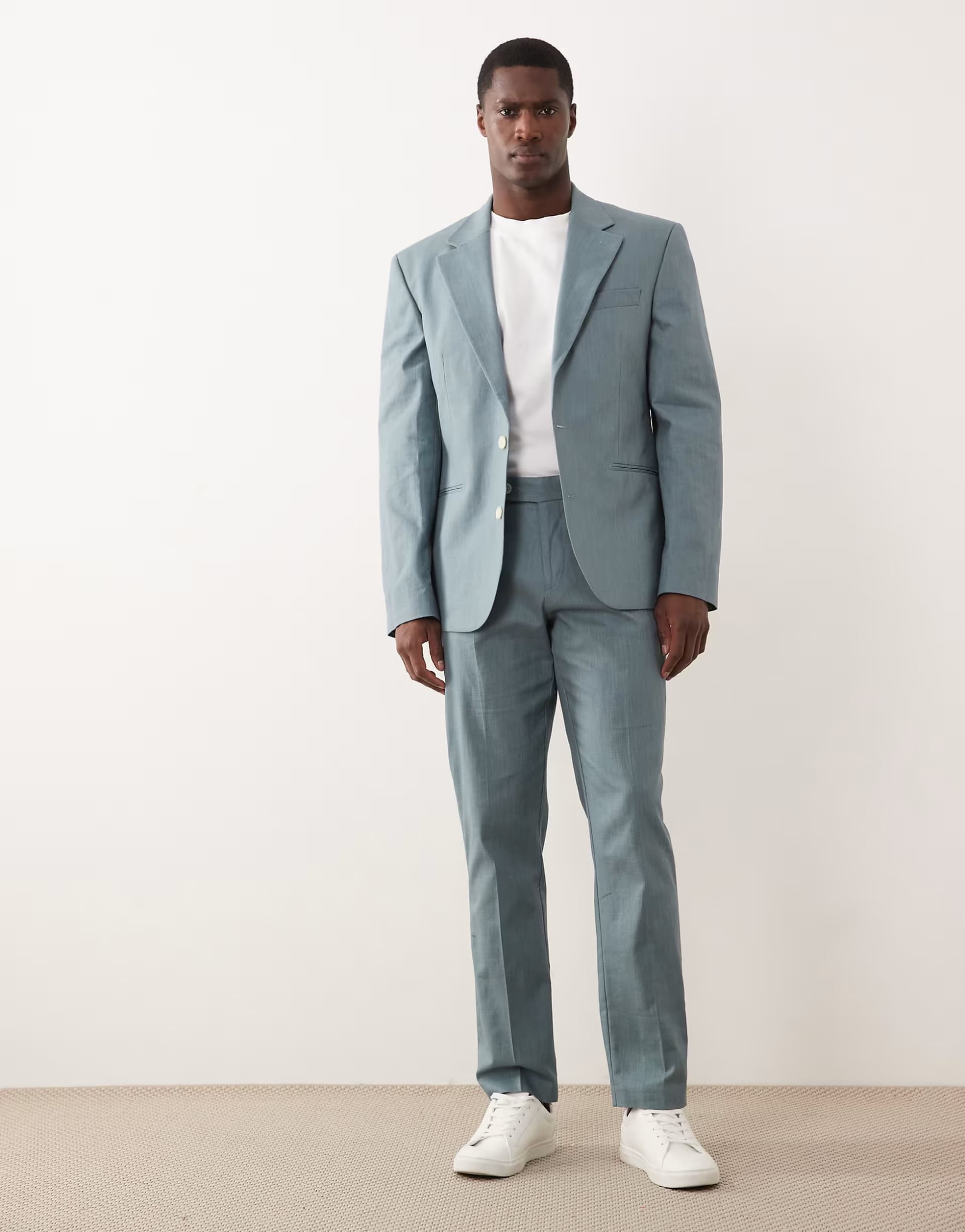 ASOS ASOS DESIGN 100% cotton linen look slim suit trousers in blue