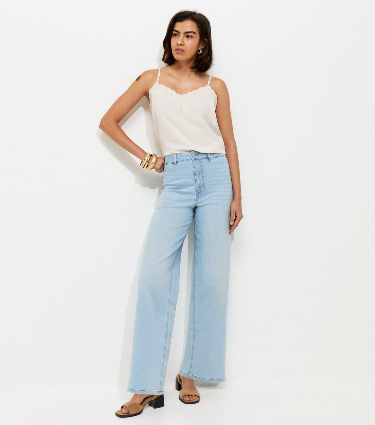 New Look Women's Light Blue High Waist Stretch Denim Wide Leg Jeans New Look