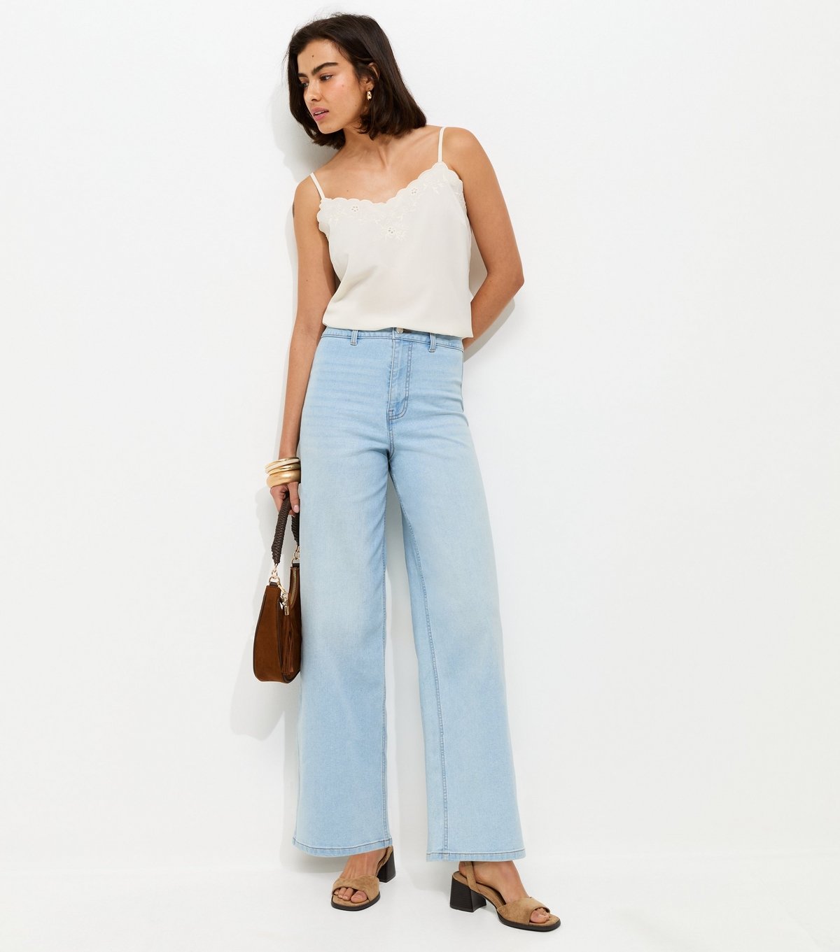 New Look Women's Light Blue High Waist Stretch Denim Wide Leg Jeans New Look - 3