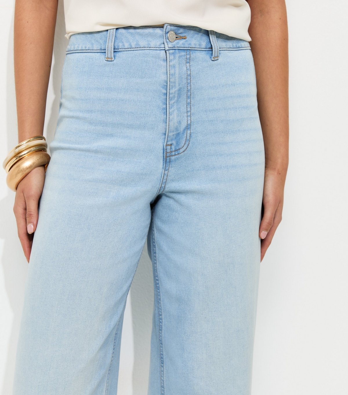 New Look Women's Light Blue High Waist Stretch Denim Wide Leg Jeans New Look - 4