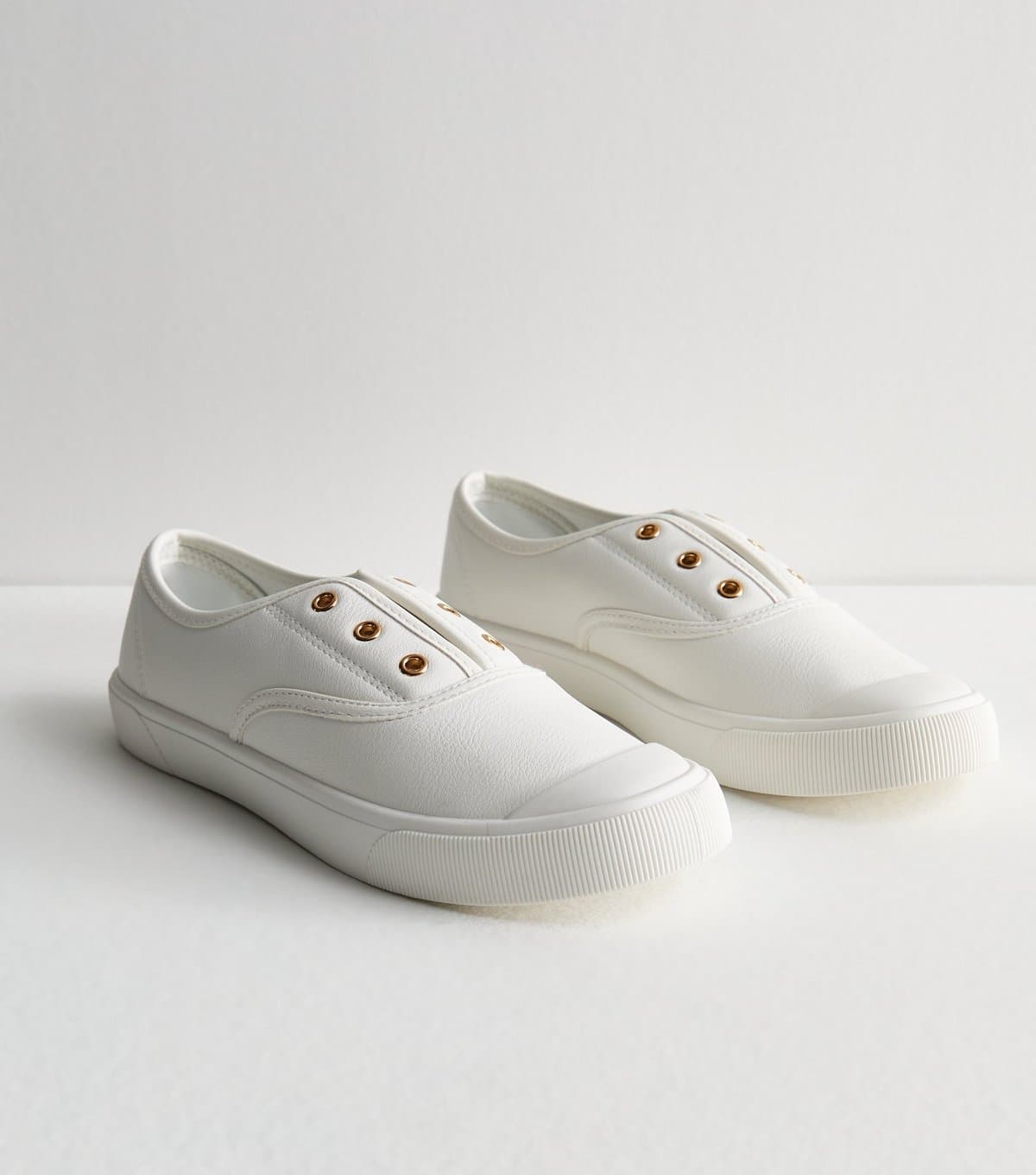 New Look New Look White Leather-Look Laceless Trainers