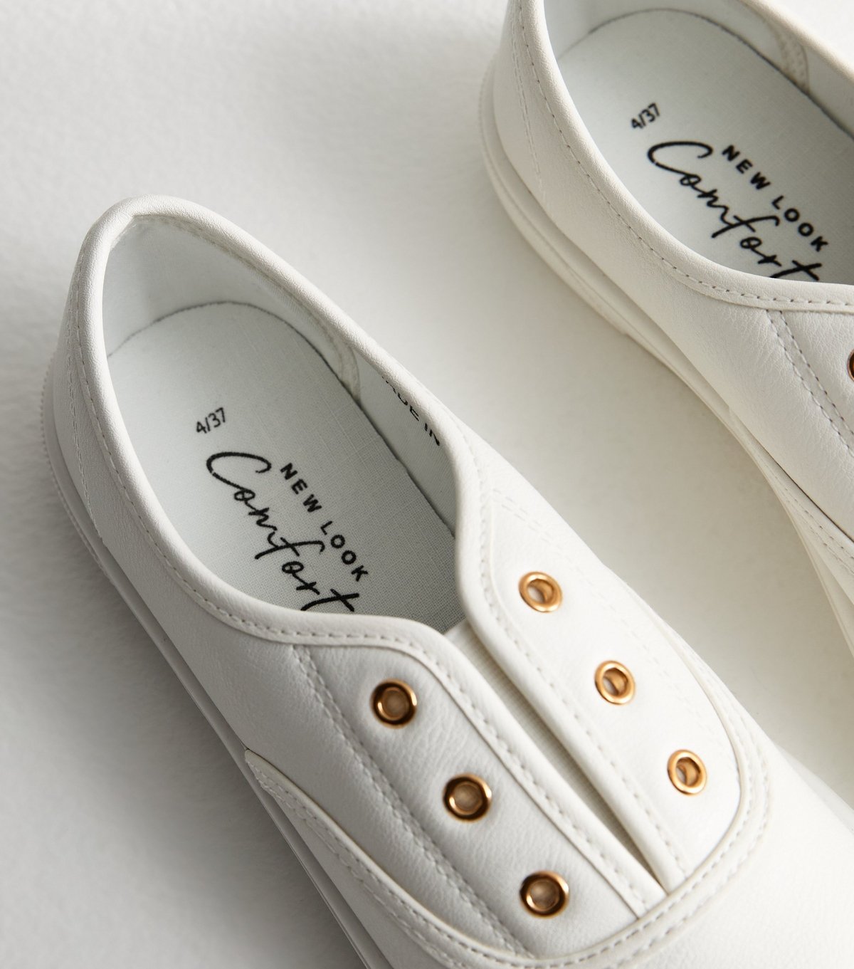 New Look Women's White Leather-Look Laceless Trainers New Look - 3